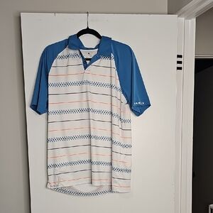 Oakley Blue and White Patterned Polo Shirt